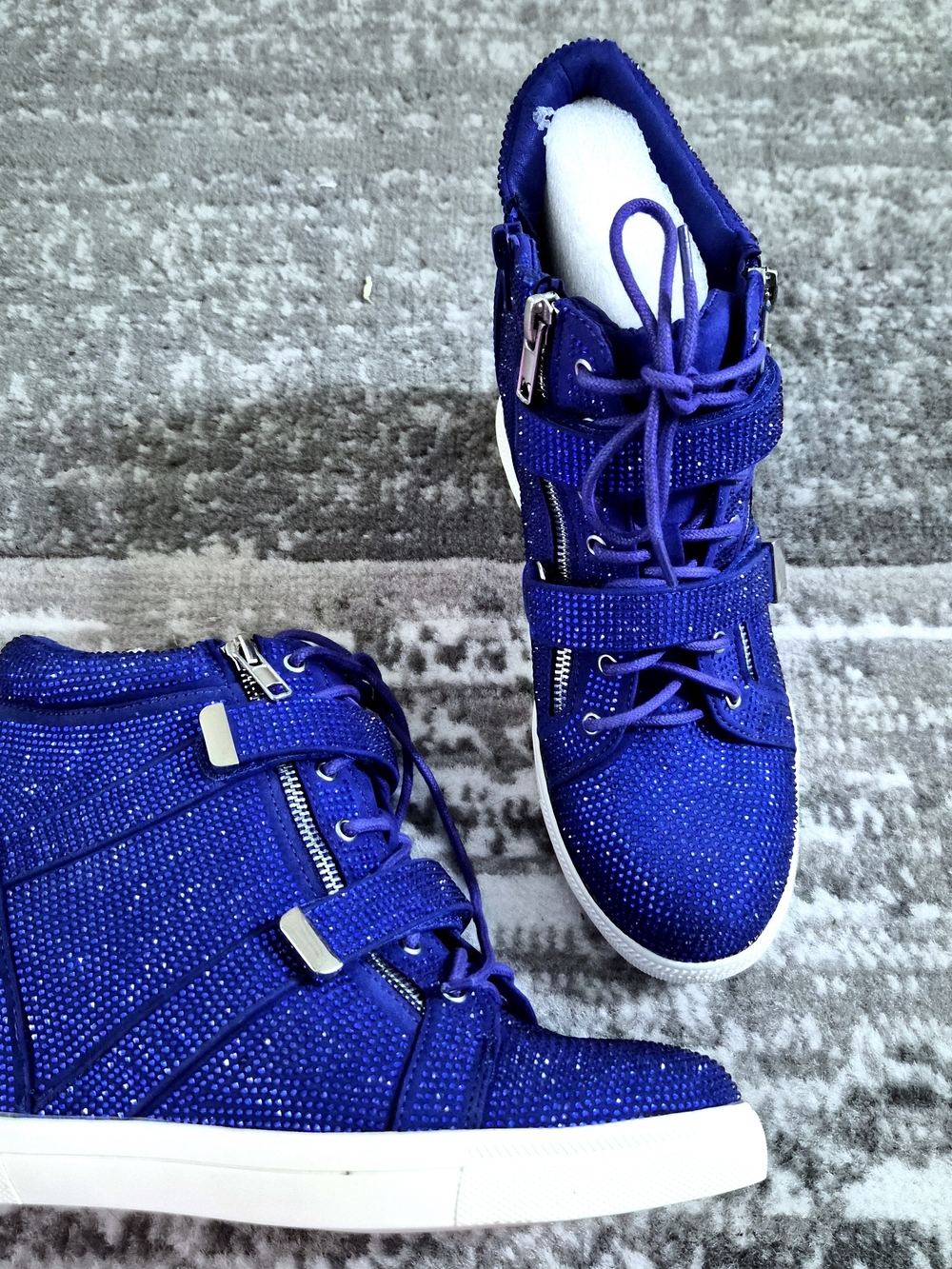 NwT Gorgeous Royal Blue Rhinestone Sparkly Wedge Sneakers - Picture 7 of 7